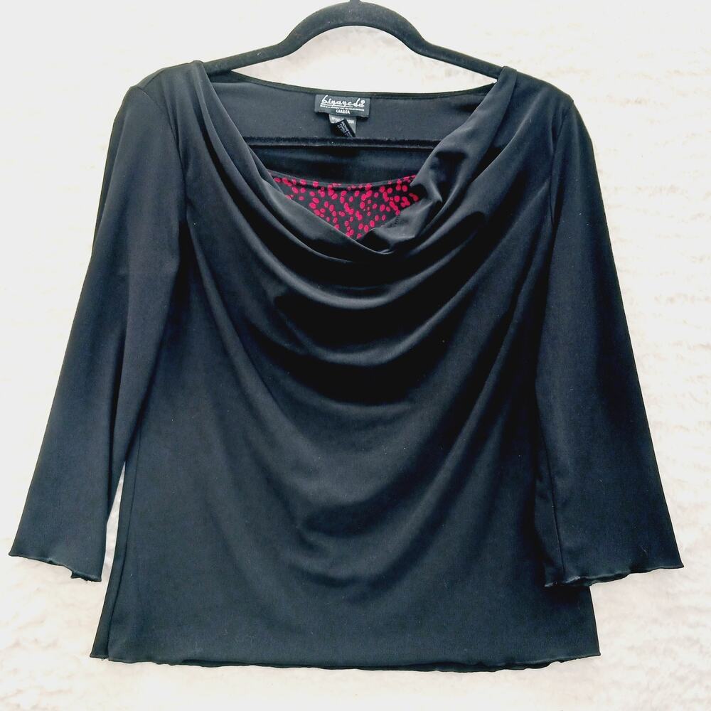 Blouse Black Red Cowl Polka Dot Goth Whimsycore Dark Fairy Office Siren Size S